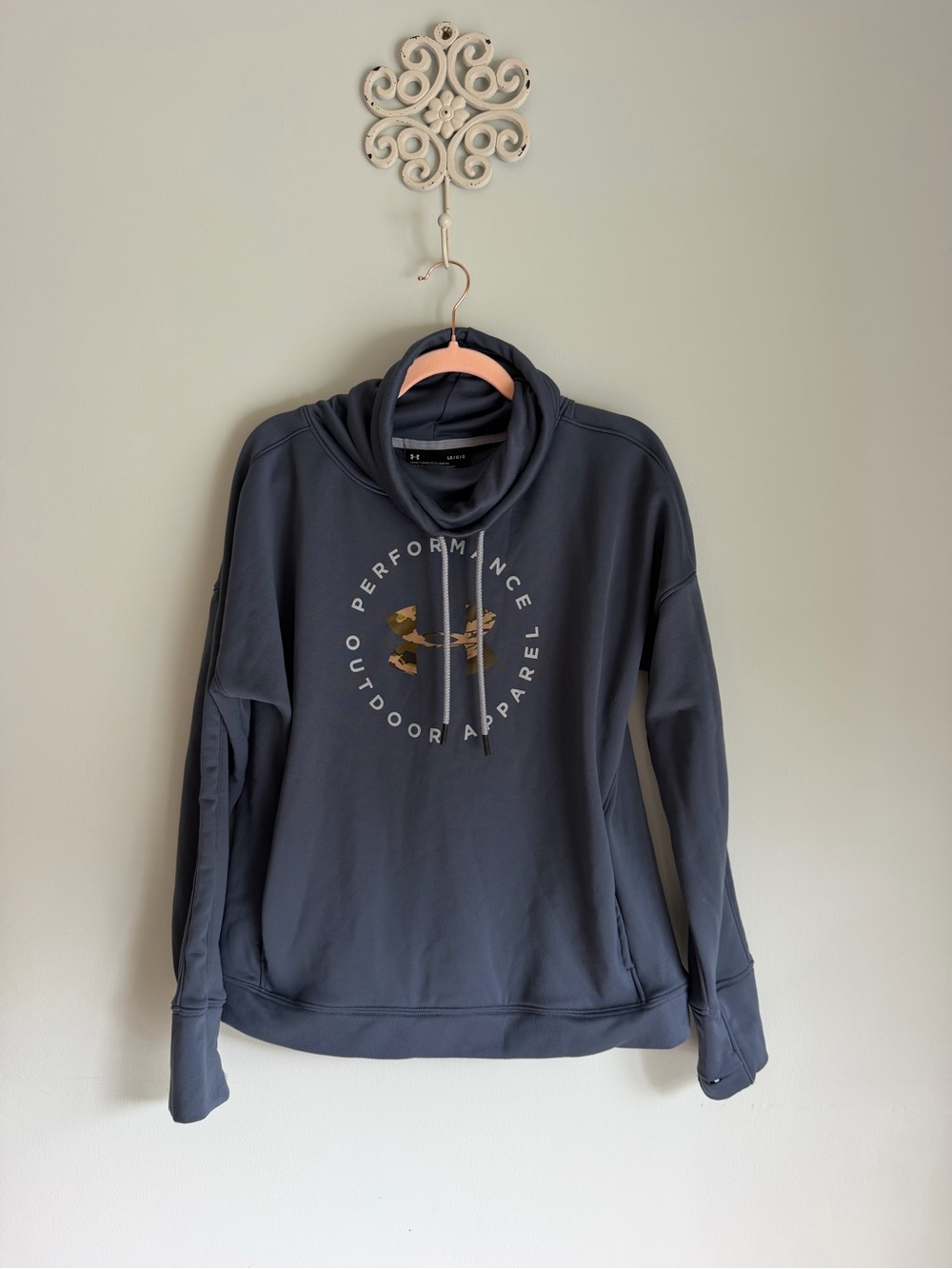 Underarmour gray-blue Fleece Cowl Neck with camo Large